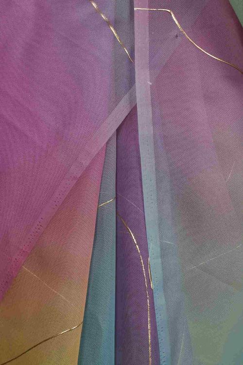 Rainbow Double Organza Sequence  Embroidered Wrap in 1 minute saree with Tassels