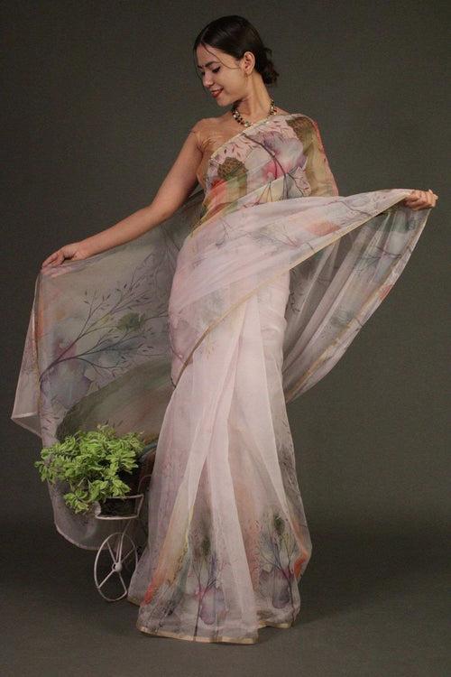 Sheer Floral Organza Beautiful Printed Wrap in 1 minute saree