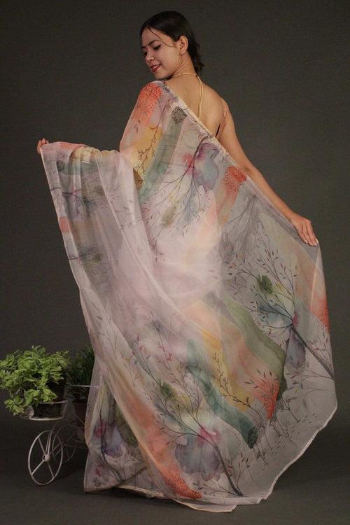 Sheer Floral Organza Beautiful Printed Wrap in 1 minute saree