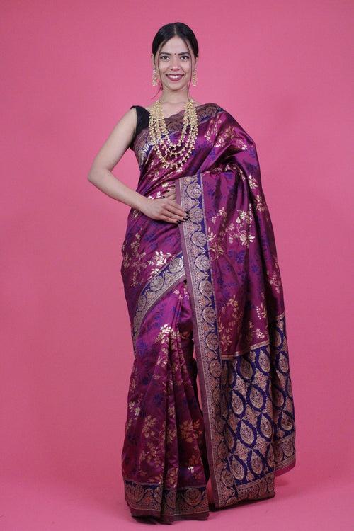 Jamuni Heavy Banarasi Jacquard Designer Zari Woven Wrap in 1 minute saree