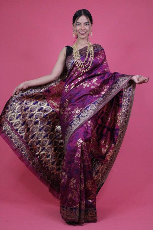 Jamuni Heavy Banarasi Jacquard Designer Zari Woven Wrap in 1 minute saree