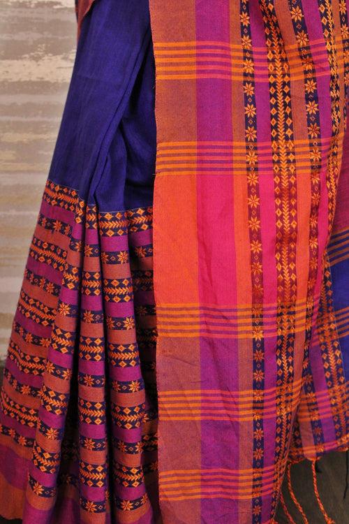Royal blue and pink Begampuri woven wrap in 1 minute saree