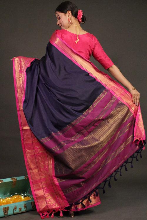 Royal Blue-Pink Banarasi Silk Wrap in 1 minute saree