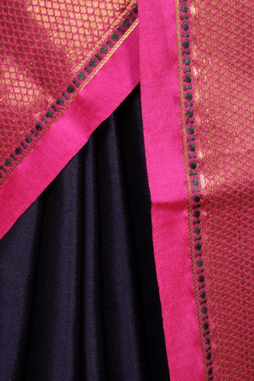 Royal Blue-Pink Banarasi Silk Wrap in 1 minute saree