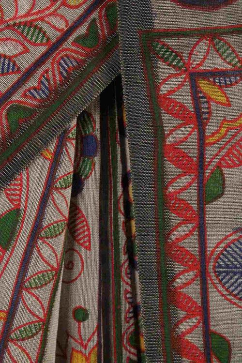 Intricately printed madhubani Printed Wrap in 1 minute saree