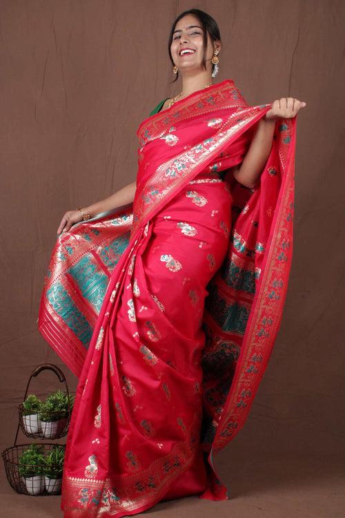 Banarasi meets Baluchari festive wrap in 1 minute saree