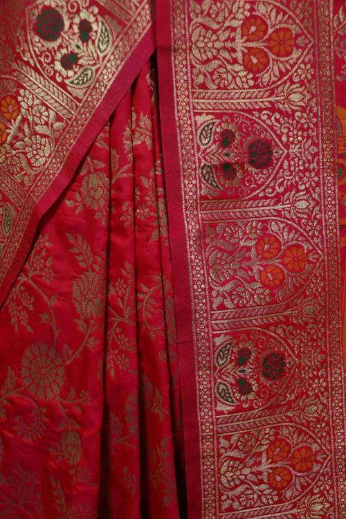 Crimson pink banarasi with meenakari pattern wrap in 1 minute saree