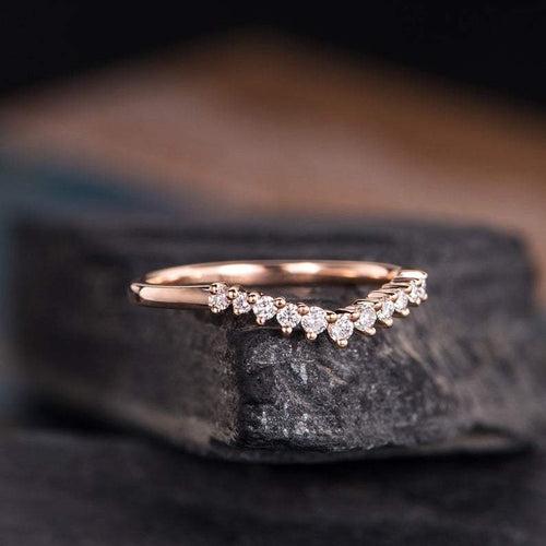 14Kt Gold Chevron V Shaped Curved Natural Diamond Band Engagement/Wedding Ring