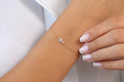 14Kt Gold Cross Natural Diamond Charm Bracelet