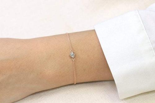 14Kt Gold Prong Setting Double Row Natural Diamond Charm Bracelet