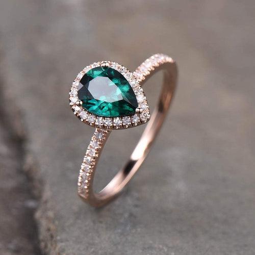 14Kt Gold Pear Shape Emerald, Natural Diamond Engagement/Wedding Ring