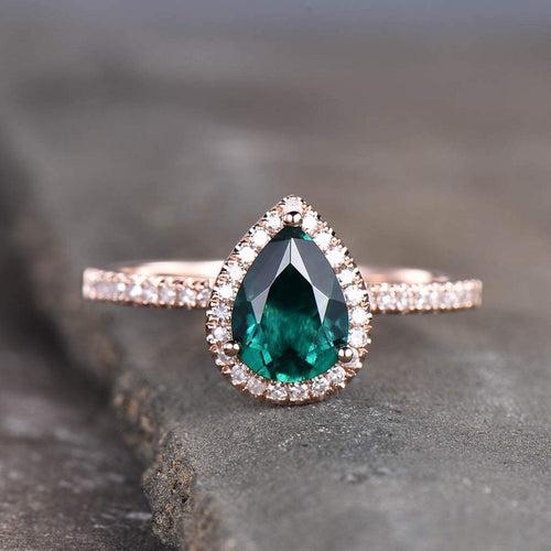14Kt Gold Pear Shape Emerald, Natural Diamond Engagement/Wedding Ring