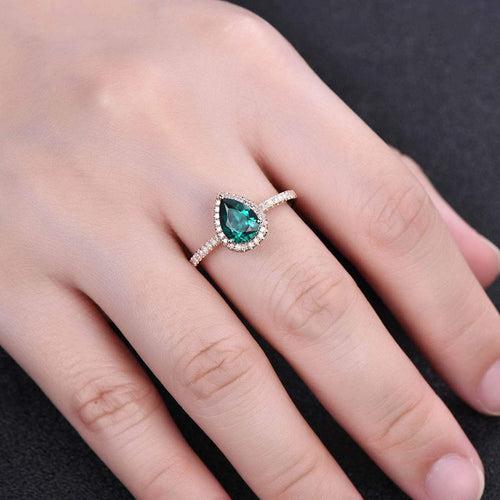 14Kt Gold Pear Shape Emerald, Natural Diamond Engagement/Wedding Ring