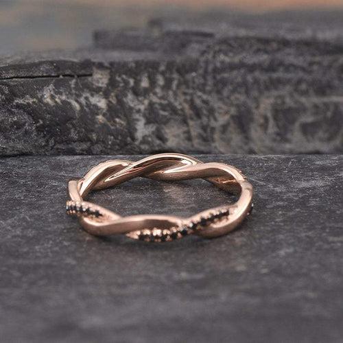14Kt Gold Infinity Eternity Twist Natural Black Diamond Engagement/Wedding Ring
