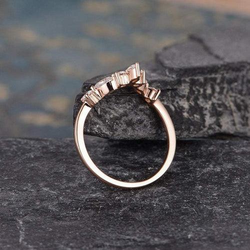 14Kt Gold Chevron V Shaped Curved Marquise Cut Natural Diamond Band Engagement/Wedding Ring