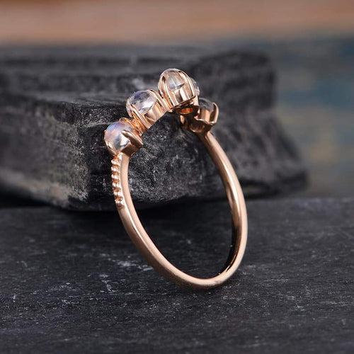 14Kt Gold Moostone Chevron V Shaped Curved Band Engagement/Wedding Ring