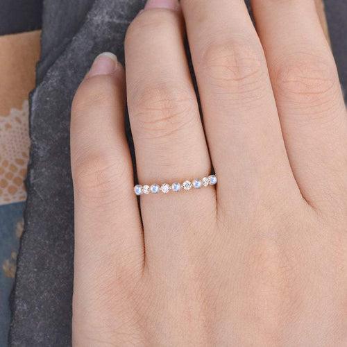 14Kt Gold Moonstone, Half Eternity Natural Diamond Band Engagement/Wedding Ring