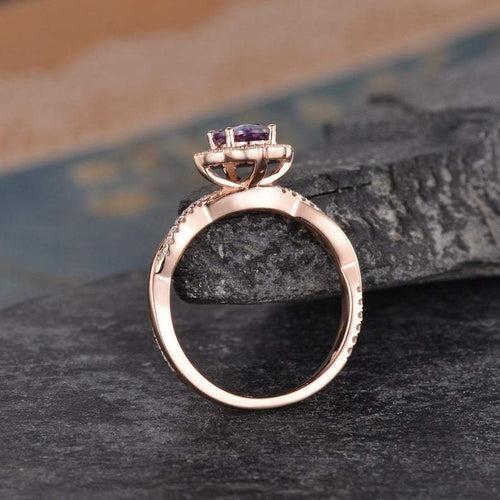 14Kt Gold Solitaire Oval Shape Alexandrite, Halo Infinity Eternity Natural Diamond Engagement/Wedding Ring