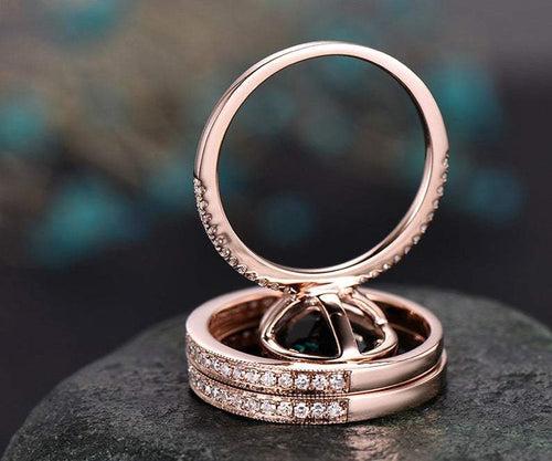 14Kt Gold Set 3 Solitaire Pear Shape Alexandrite, Natural Diamond Engagement/Wedding Ring