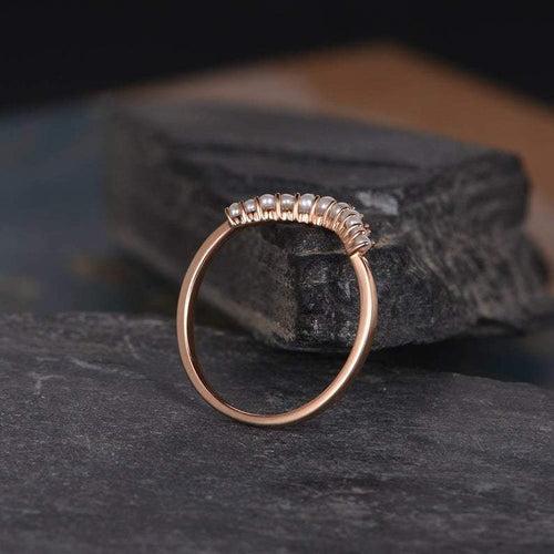 14Kt Gold Pearl Chevron V Shaped Curved Half Eternity Band Engagement/Wedding Ring