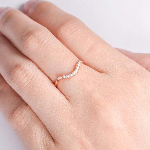 14Kt Gold Pearl Chevron V Shaped Curved Half Eternity Band Engagement/Wedding Ring