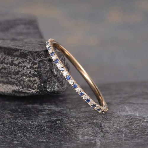 14Kt Gold Sapphire, Full Eternity Natural Diamond Band Engagement/Wedding Ring