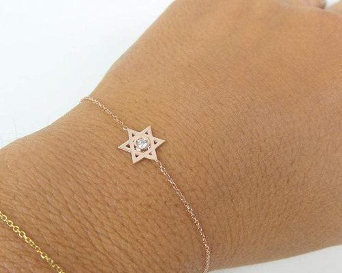 14Kt Gold Bezel Setting Star Natural Diamond Charm Bracelet