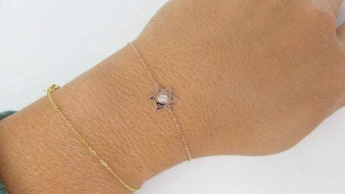 14Kt Gold Bezel Setting Star Natural Diamond Charm Bracelet