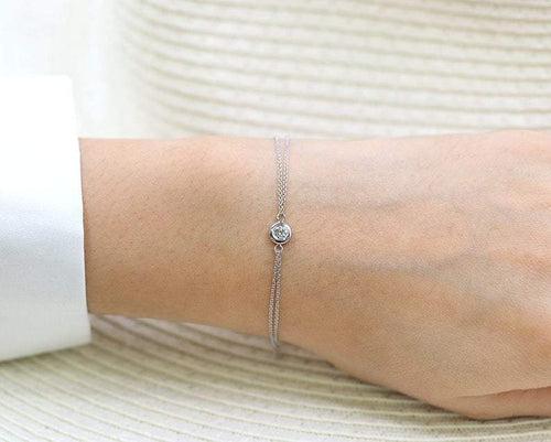 14Kt Gold Prong Setting Double Row Natural Diamond Charm Bracelet