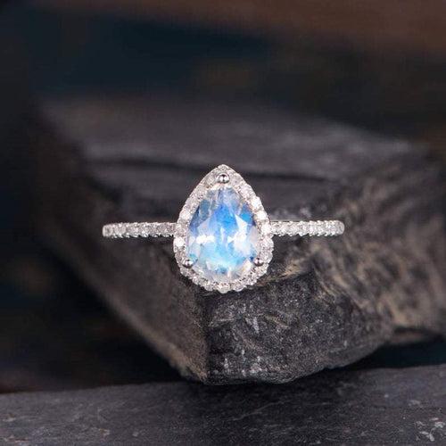 14Kt Gold Solitaire Moonstone Pear Shape, Natural Diamond Engagement/Wedding Ring