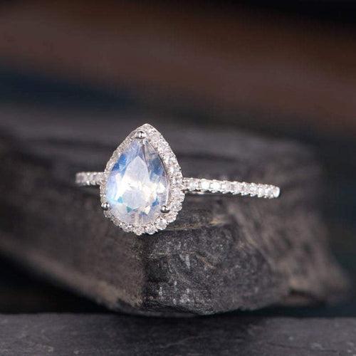 14Kt Gold Solitaire Moonstone Pear Shape, Natural Diamond Engagement/Wedding Ring