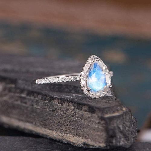 14Kt Gold Solitaire Moonstone Pear Shape, Natural Diamond Engagement/Wedding Ring