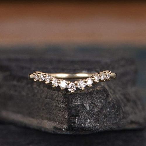 14Kt Gold Chevron V Shaped Curved Natural Diamond Band Engagement/Wedding Ring