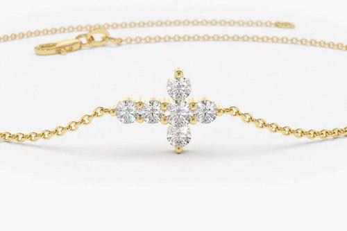 14Kt Gold Cross Natural Diamond Charm Bracelet