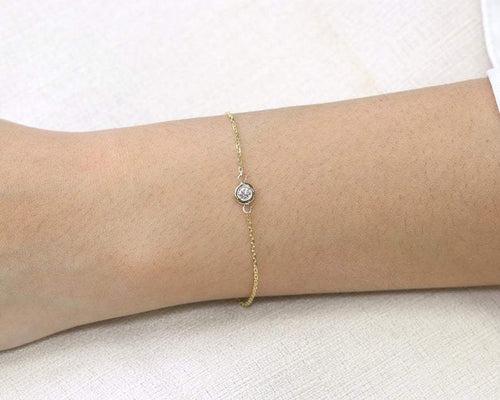 14Kt Gold Prong Setting Natural Diamond Charm Bracelet