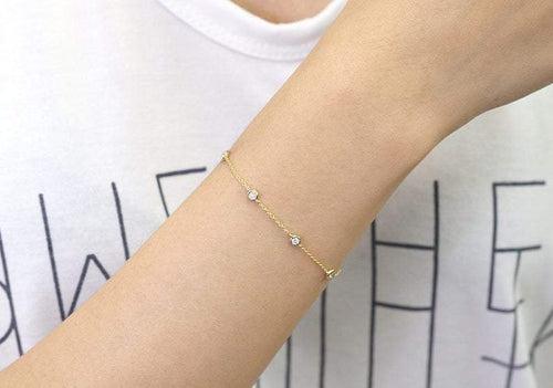 14Kt Gold Bezel Setting Natural Diamond Charm Bracelet