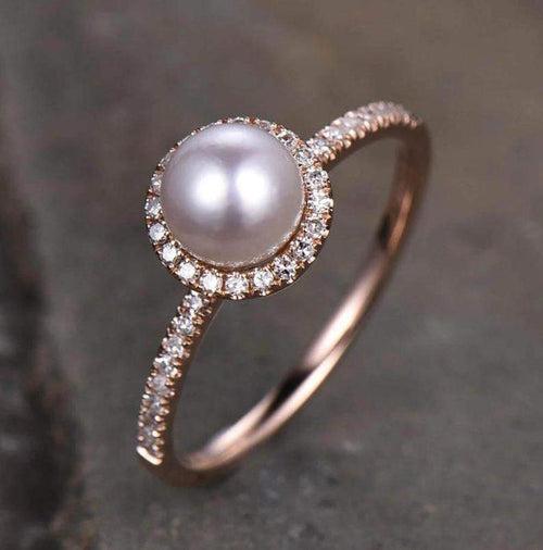 14Kt Gold Pearl Natural Diamond Engagement/Wedding Ring