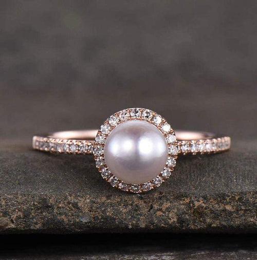 14Kt Gold Pearl Natural Diamond Engagement/Wedding Ring