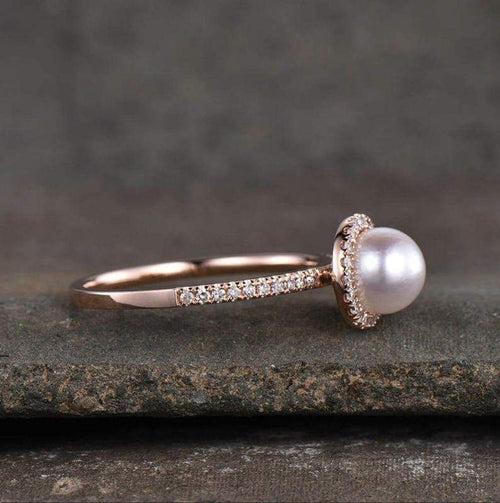 14Kt Gold Pearl Natural Diamond Engagement/Wedding Ring