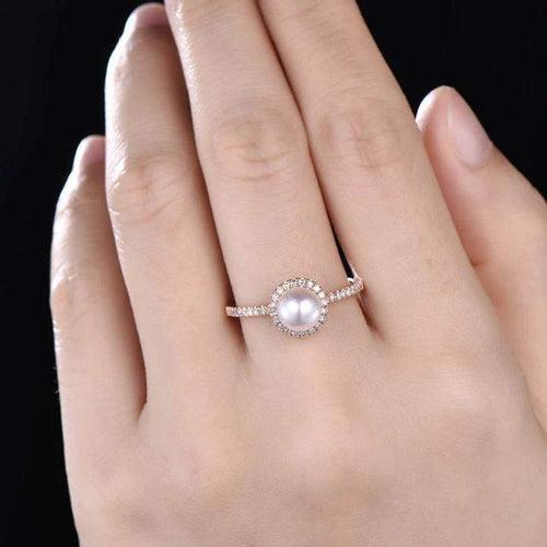 14Kt Gold Pearl Natural Diamond Engagement/Wedding Ring