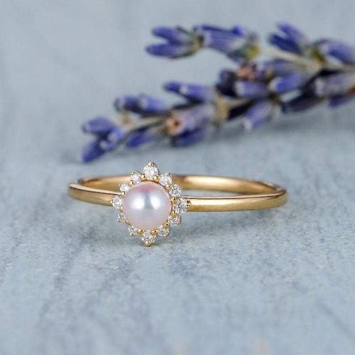 14Kt Gold Pearl, Natural Diamond Engagement/Wedding Ring