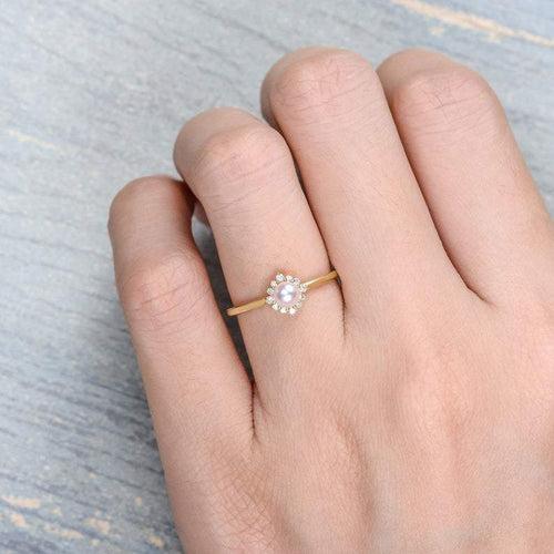 14Kt Gold Pearl, Natural Diamond Engagement/Wedding Ring