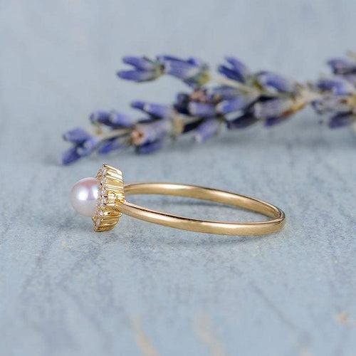 14Kt Gold Pearl, Natural Diamond Engagement/Wedding Ring