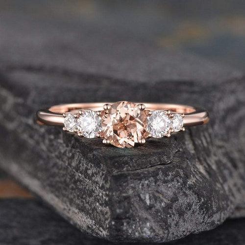 14Kt Gold Solitaire Morganite, Natural Diamond Engagement/Wedding Ring