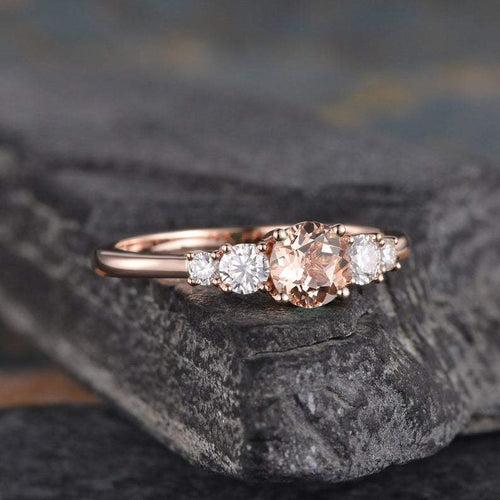 14Kt Gold Solitaire Morganite, Natural Diamond Engagement/Wedding Ring