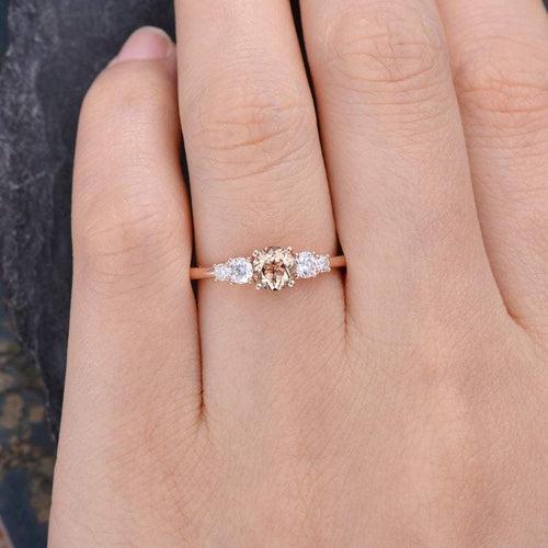 14Kt Gold Solitaire Morganite, Natural Diamond Engagement/Wedding Ring