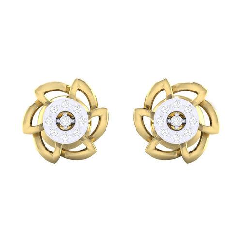 18Kt Gold Natural Diamond Stud Earring - Floral