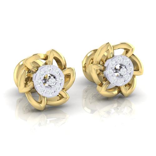 18Kt Gold Natural Diamond Stud Earring - Floral