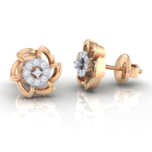 18Kt Gold Natural Diamond Stud Earring - Floral