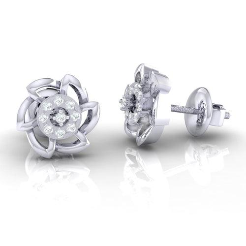 18Kt Gold Natural Diamond Stud Earring - Floral